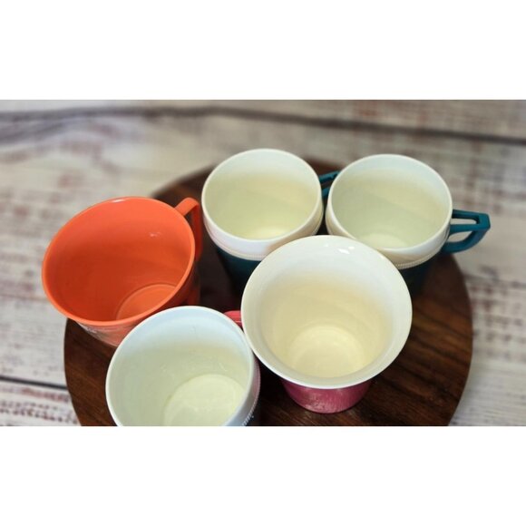 Vintage retro Plastic Teal Orange Mugs Set With Leaf, Butterfly Design, Retro - Picture 3 of 10